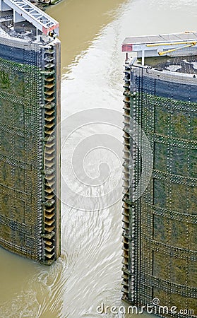 Panama Canal lock gates Stock Photo