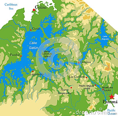 Panama Canal physical map Vector Illustration