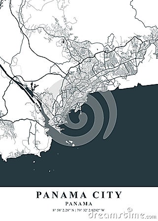 Panama City - Panama Dusk Plane Map Stock Photo