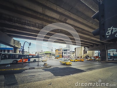 Car , bus and taxi traffic on crossroad street in Panama City Editorial Stock Photo