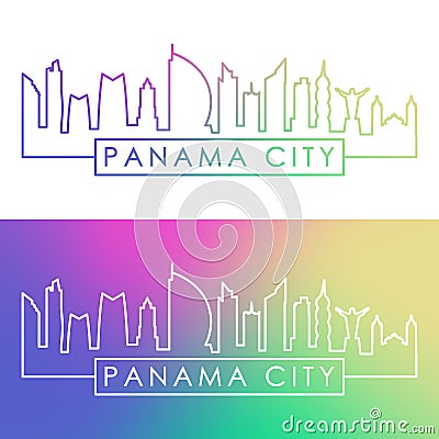 Panama City skyline. Colorful linear style. Vector Illustration