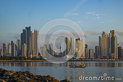 Panama City skyline with fishing boat Editorial Stock Photo