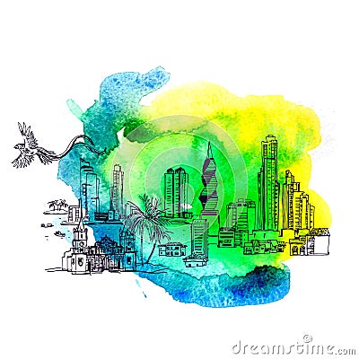 Panama City skyline i Vector Illustration