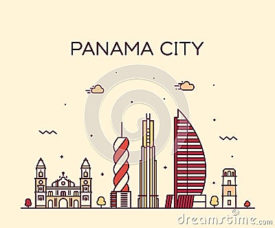 Panama city skyline Panama vector linear style Vector Illustration
