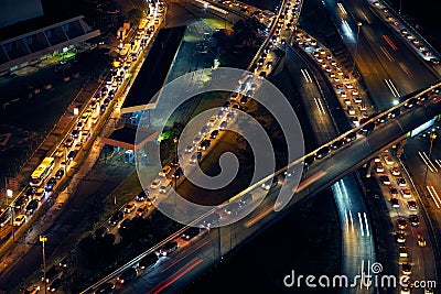 Panama City Traffic Cars On Highway And Streets At Night Stock Photo