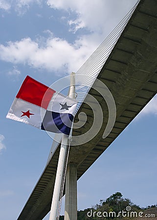 Panama Flag and centennial Bridge Stock Photo