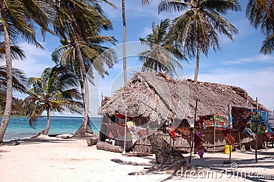 Panama kuna indian house on island Stock Photo