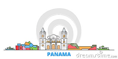 Panama line cityscape, flat vector. Travel city landmark, oultine illustration, line world icons Vector Illustration