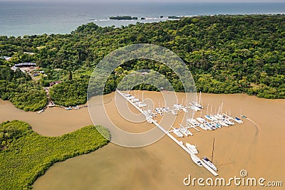 Panama. Tropical Island Aerial View. Wild coastline, Bocas del Toro, Central America, Panama. Stock Photo