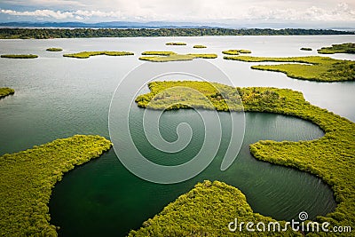 Panama. Tropical Island Aerial View. Wild coastline, Bocas del Toro, Central America, Panama. Stock Photo