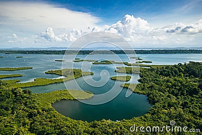 Panama. Tropical Island Aerial View. Wild coastline, Bocas del Toro, Central America, Panama. Stock Photo