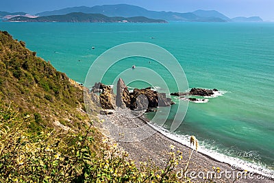 Nature Seascape with Panaromic View of Nha Trang Bay from A Viewpoint at Cu Hin Mountain Pass in Khanh Hoa Province, Vietnam Stock Photo