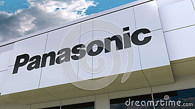 Panasonic Corporation logo on the modern building facade. Editorial 3D rendering Editorial Stock Photo