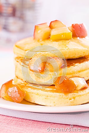 Pancake with apple and maple syrup Stock Photo