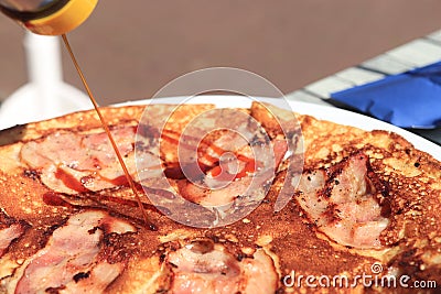 Pancake with bacon Stock Photo