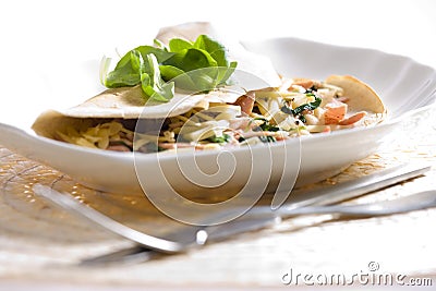pancake with ham and spinach Stock Photo