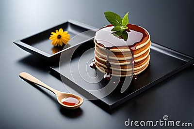 pancake with huney generative AI Stock Photo