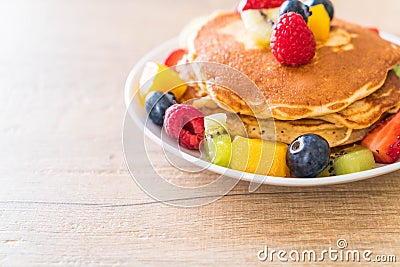 pancake with mix fruits Stock Photo