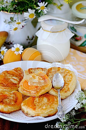 Pancakes with apricot inside. Stock Photo