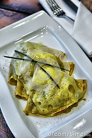 Pancakes filled with meat stuffing Stock Photo