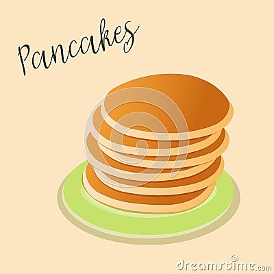 Pancakes on the green plate Vector Illustration