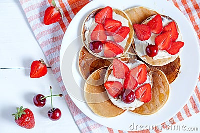 Pancakes homemade breakfast sweet pastry dessert Stock Photo