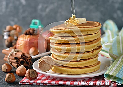 Pancakes with honey Stock Photo