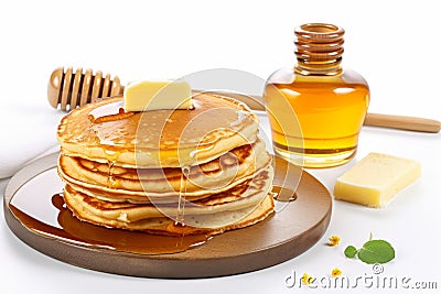 Pancakes honey food. Generate Ai Stock Photo