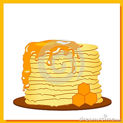 Pancakes. Honey. Pancake week. Spring festival meeting. isolated on white background. Vector illustration Vector Illustration