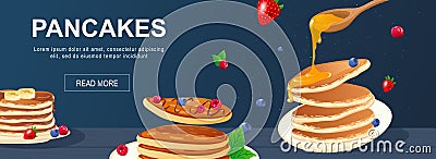 Pancakes horizontal web banner. Vector illustration Vector Illustration