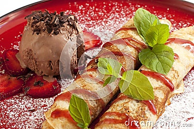 pancakes with ice-cream Stock Photo