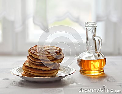 Pancakes with maple sirop Stock Photo