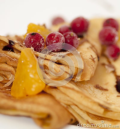Pancakes with fruits Stock Photo