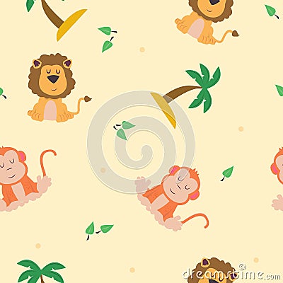 Childish Jungle Seamless Pattern Background Vector Illustration