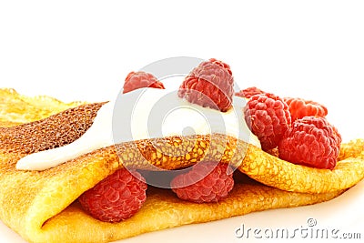 Pancakes with raspberries Stock Photo