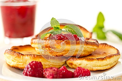 Pancakes with raspberries Stock Photo