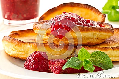 Pancakes with raspberries Stock Photo