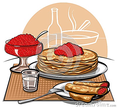 Pancakes with red caviar Stock Photo