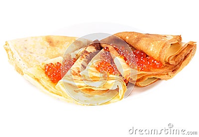 Pancakes with red caviar Stock Photo