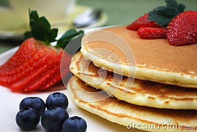 Pancakes with Strawberries and Blueberries Stock Photo