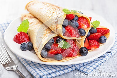 Pancakes with strawberry blueberry Stock Photo