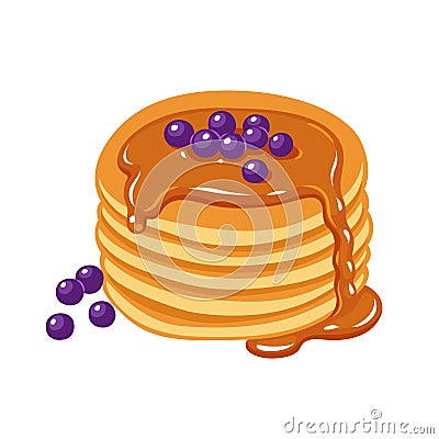 Pancakes with syrup and blueberries Vector Illustration
