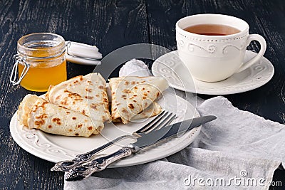 Pancakes. Thin pancakes. Russian bliny. Stock Photo
