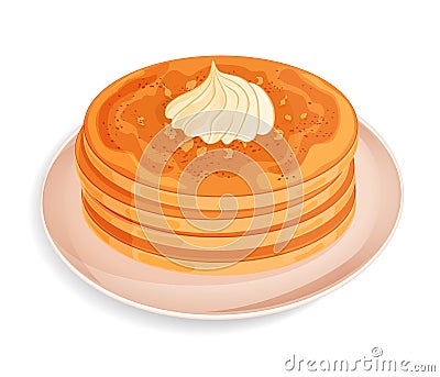 Pancakes with whipped cream or meringue on a plate. Icon isolated on white background. Vector illustration. Usable for Vector Illustration