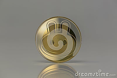 PancakeSwap CAKE Crypto Coin Placed on reflective surface in the light background Stock Photo