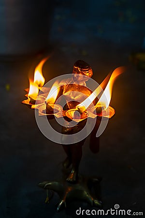 Pancha pradip is used as an offering to God in worship Stock Photo