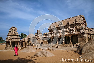 Pancha Rathas under the midday sun, Mahabalipuram, Tamil Nadu Editorial Stock Photo
