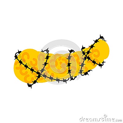 Pancreas and barbed wire. Sick Internal organs Human anatomy. Me Vector Illustration