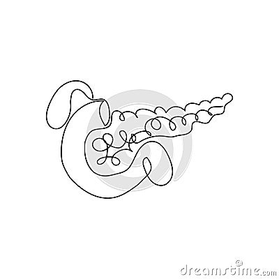 Pancreas one line art. Continuous line drawing of human, internal, organs, pancreas, gastrointestinal tract, duodenum Cartoon Illustration