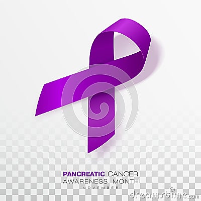 Pancreatic Cancer Awareness Month. Purple Color Ribbon Isolated On Transparent Background. Vector Design Template For Vector Illustration
